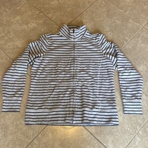 LL Bean Full Zip Jacket Women Size Large Gray Striped Casual Winter